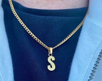 Mens Initial Necklace, Gold Letter S Pendant Men, Personalised Letter Initial Necklace Man, Mens Necklaces - 18K Gold Pendant Men Jewelry