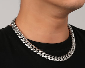 Silver 12mm Cuban Chain - Mens Chain Necklace - Heavy Stainless Steel Link Chain Thick Mens Silver Chain Jewelry - By Twistedpendant