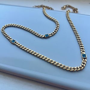 Mens Necklace - Gold Sapphire Blue Necklace For Men - Mens Gold Curb Chain With Gemstone - Mens Jewelry - Blue Gemstone Chain Necklace
