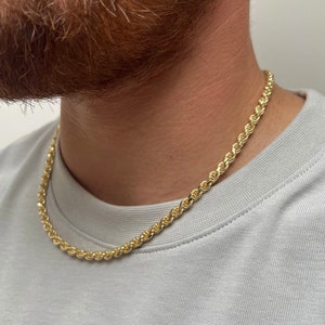 Dikke 23K gouden ketting - vergulde touwschakelketting - gouden herenkettingen - gedraaide touwketting voor heren - herenketting goud 18"/20" herenketting