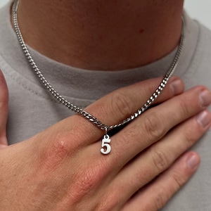 Collar de plata con número para hombre y mujer, colgante de plata personalizado con letra o número, cadena de 3 mm con inicial.