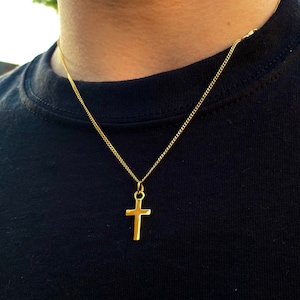Mens Gold Cross Necklace, 18K Gold Crucifix Pendant Men - 925 Sterling Silver Necklace, Cross Necklace Men, Gold Chain Man By Twistedpendant