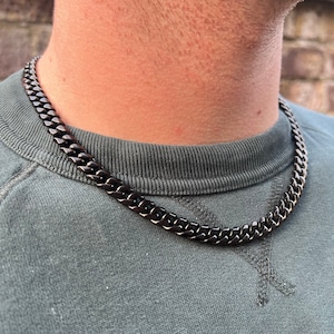 Dainty Black Chain Choker Necklace, 6mm Black Cuban Link Chain