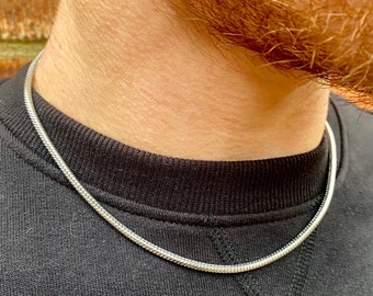 Silver Snake Chain - Mens Silver Chain Necklace - Mens Chain - Stainless Steel Snake Necklace 3mm, Mens Jewellery - By Twistedpendant