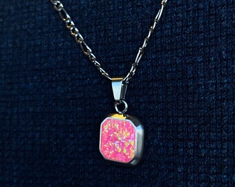 Pink Valentine Onyx Necklace Double Pink Onyx Pendant on Silver chain Hand Crafted Onyx Necklace Multi Pink Colored Onyx Necklace