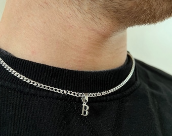 Initial Halskette aus Silber für Männer / Frauen, personalisierte Silberkette Buchstabe Anhänger - 3mm kubanische Kette mit Anfang Anhänger - Nummer Halskette