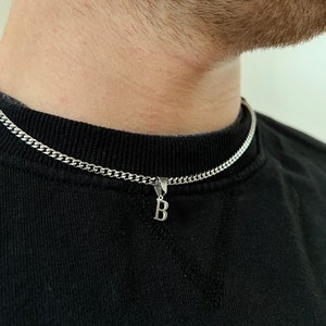 Zilveren ketting met initialen voor heren/dames, gepersonaliseerde zilveren ketting met letterhanger - Cubaanse ketting van 3 mm met initiaal - cijferketting
