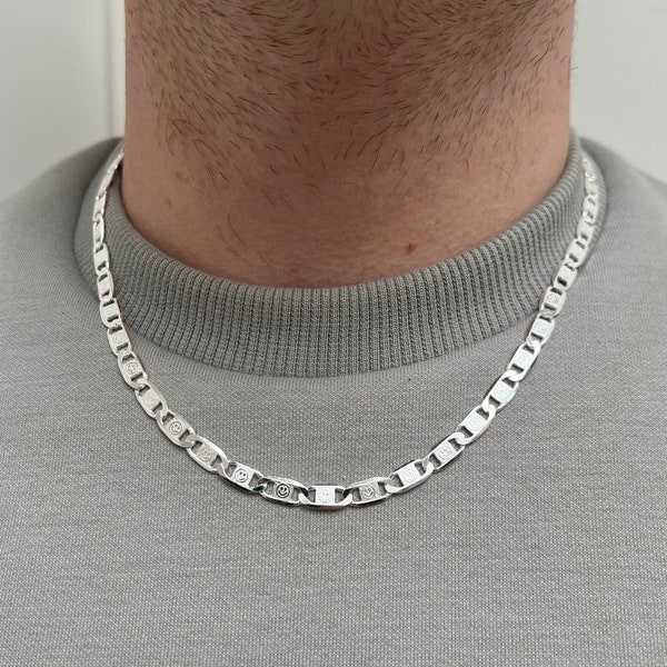 Silver Valentino Chain, Mens Chain, Silver Smile Chain Mens, Mens Jewelry UK, Silver Chain Necklace For Men - By Twistedpendant