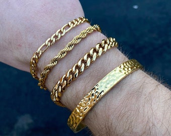 18k Gold Bracelet Men, Silver Bracelet Chains, Mens Gold Cuban Bracelet - Thick Rope Chain & Link Bracelets - Mens Jewellery Gifts UK