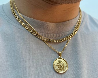 Pendentif torsadé Saint-Christophe en or 18 carats - Chaîne en or pour homme avec pendentif - Ensemble cadeau collier pour homme par Twistedpendant