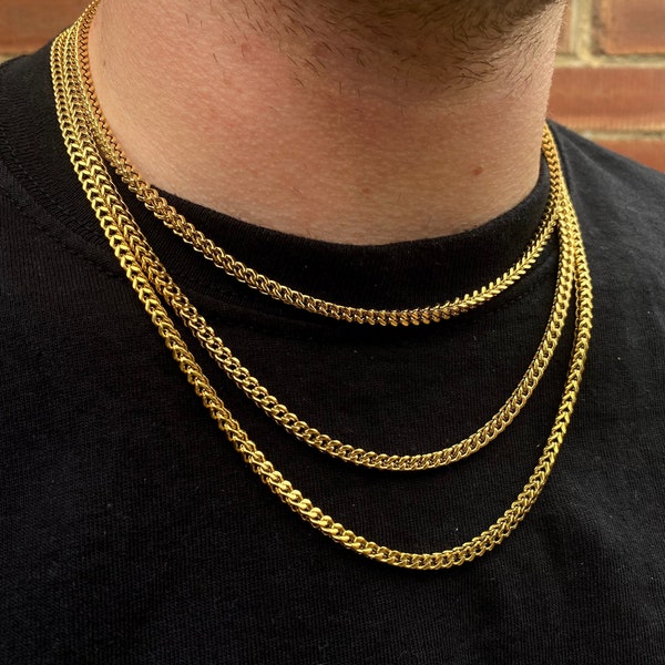 18K Gold Franco Chain Necklace - 4MM Franco Chain Mens Gold Chain - 18" 20" 22" Chain, Mens Necklace, Thin Gold Chain By Twistedpendant