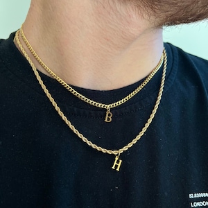 Collar con inicial de oro de 18 quilates para hombre y mujer, cadena de oro con colgante de letra, cadena cubana de 3 mm con inicial, regalo para él.