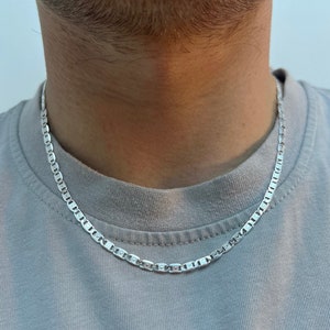 Silver Valentino Chain - Mens Chain Necklace - Love Heat Chain - 925 Sterling Silver Chain - Mens Necklace Chain - Mens Jewelry Gifts UK