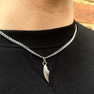 Mens Necklace, Silver Angel Wing Necklace, Feather Necklace Men, Silver Necklace Men, Mens Silver Necklace, Silver Pendant Men, Mens Jewelry