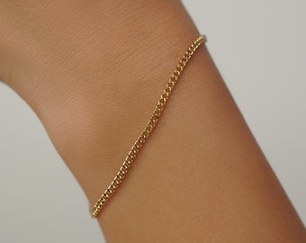 Pulsera de cadena de oro delicada - Cadena de pulsera diminuta de oro de 18 quilates de 2 mm, pulseras finas minimalistas de oro para mujer - Regalos de joyería para mujer