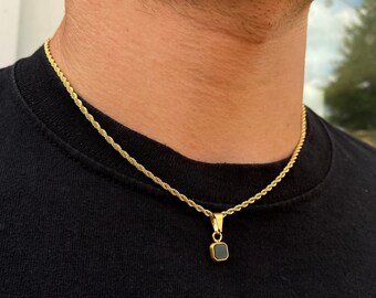 Mens Necklace, 18K Gold Pendant Men, Mini Black Onyx Pendant Necklace, Mens Jewelry - Mens Gold Pendant - Tiny Gold Charm By Twistedpendant