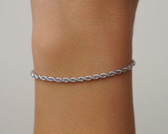 Pulsera de plata - Cadena de pulsera de cuerda fina - Pulseras de mujer de plata delicada - Pulseras de cadena de torsión delicadas para mujeres Pulseras minimalistas