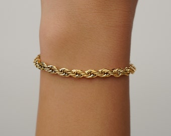 Bracelet en or 18 carats - Bracelet corde en or - Bracelet pour femme en or torsadé épais - Bracelets minimalistes en chaîne en or pour femme / lui offrir