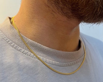 18金カーブチェーンネックレス｜幅7mm 名入れ刻印オプションあり