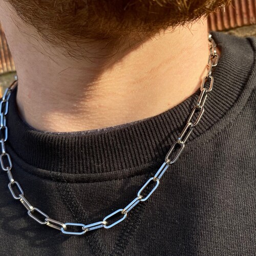 Silver Paperclip Chain Necklace for Men 
