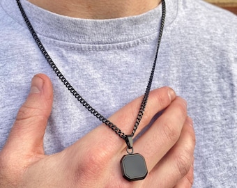 Mens Necklace, Black Onyx Stone Pendant Necklace for Men, Black Necklace Gemstone Charm Mens Jewelry - Black Pendant For Men- Twistedpendant