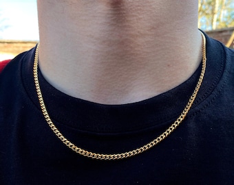 18k Gold Chain Necklace Chain Mens Gold Cuban Curb 3mm Gold Plated Mens Stainless Steel Chain - By Twistedpendant