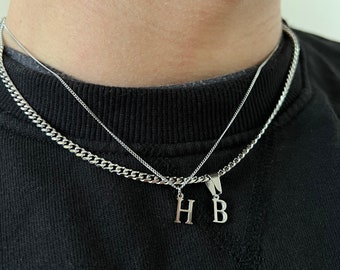 Mens Initial Necklace, Personalised Silver Necklace A-Z Letter Pendant - Chain With Initial Pendant Necklace - Mens Initial Jewelry Gifts