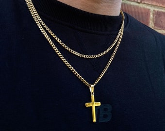 Crucifix Cross, 18K Gold Plated Necklace Men, Stainless Steel Cross 18K Gold Pendant Necklace For Men - Mens Cross Necklace - Mens Jewelry