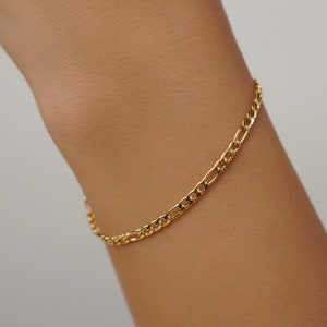 18K Gold Armband Kette, 3mm Gold Zierliches Figaro Armband für Frauen, dünne Goldkette Armband, minimalistisches Goldkette Geschenk für ihren Schmuck