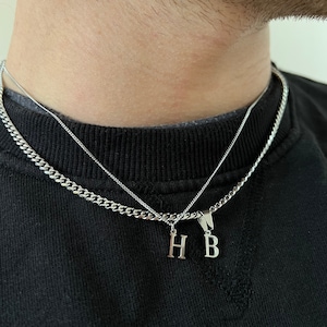  Letter necklace for men, men's initial necklace, stainless  steel chain, personalized, silver necklace, mens jewelry, alphabet necklace,  gift : Handmade Products