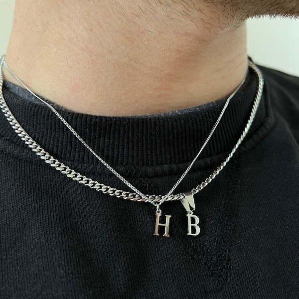 Collier initiale pour homme, collier en argent personnalisé avec pendentif lettre de A à Z - chaîne avec collier pendentif initiale - cadeaux bijoux initiale pour homme