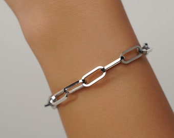 Silver Paperclip Bracelet Chain, Dainty Silver Bracelets For Women - Chain Bracelet Women - Large Link Silver Chain - Minimalist Bracelets