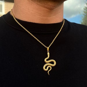 18K Gold Necklace, Gold Snake Pendant Necklace, Mens Chain Snake Pendant Mens Vintage Serpent Necklace Gold Necklace- By Twistedpendant