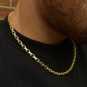 4 mm 23K Gold Kettenhalskette, Herren Gold Rolo Kette, Goldkette Herren - Dicke Rolo Gliederkette - Herrenschmuck - Von Twistedpendant