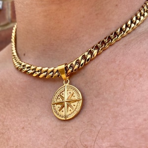 Herren Halskette, 18K Gold Kompass Anhänger Herren, Gold Choker Kette mit Anhänger, Dicke Goldkette Herren - Herren Goldkette- Von Twistedpendant