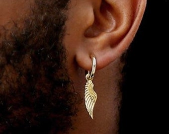 Gold feather earring mens deals