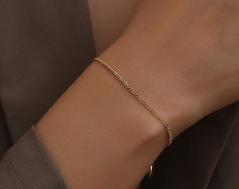 18K Gold Thin Bracelet Chain Dainty 