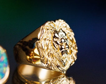 Buy Mens Ring Gold Signet Ring Large Lion Styled Ring, 18K