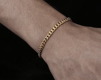 Mens Bracelet Chain 5MM Gold Cuban Chain - Stainless Steel bracelet Link - 18K Gold Adjustable Bracelets For Men - Mens Jewellery