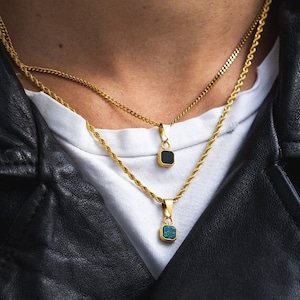Mens Necklace - Green Opal Pendant - 18K Gold Opal Pendant Men - Mens Gold Pendant Necklace - Minimalist Mens Jewelry - Opal Necklaces Men
