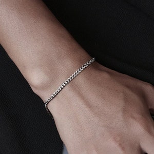 Silver Bracelet Chain 3mm Cuban Link - Thin Chain Bracelet Mens / Woman Chain Mens Silver Bracelet - Mens Jewellery Gift - Twistedpendant