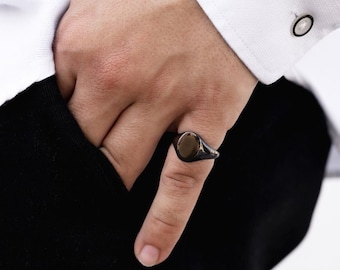 Mens Ring - Black Onyx Signet Black Ring - Onyx Ring Men - Black Signet Ring Mens - Mens Signet Ring - Black Pinky Ring Men - Mens Jewellery