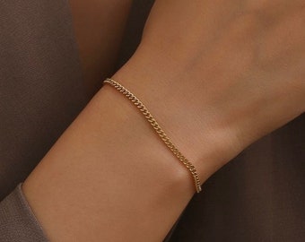 18K Gold Thin 2mm Bracelet Chain, Minimalist Gold Bracelets For Women - Women's Dainty Gold Chain Bracelet - Silver Bracelet Womens Jewelry