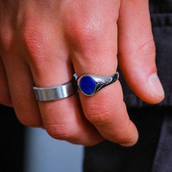 Lapis Lazuli Blue Signet Ring, Blue Stone Ring, Mens Silver Ring, Gold Ring Men, Unisex Rings, Silver Signet Ring Mens Gold Ring, Pinky Ring