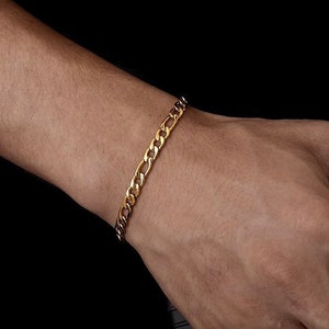 Gold Figaro Bracelet For Men - Mens Bracelet 5mm Figaro Chain, Gold Bracelet Rope Link, Gold Bracelet Chains for Man - By Twistedpendant