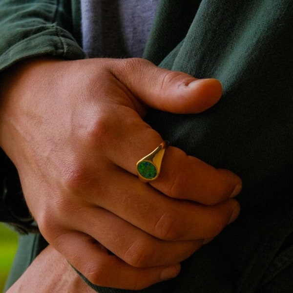 Mens Ring, Opal Signet Ring - 18K Gold Signet Ring- Gold rings for Men - Opal Ring Men, Womens Stone Rings, Mens Ring Gold, Mens Jewelry