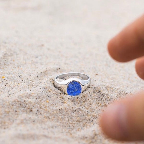 Royal Blue Lapis Lazuli Signet Ring Men - Mens Ring - Mens Pinky Rings - Blue Gemstone Signet Ring - Mens Gold Ring - For Him Gift All Sizes