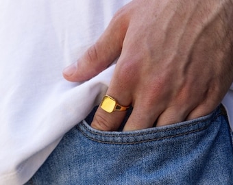 Mens Ring - Gold Signet Ring - Gold Square Signet Ring - Pinky Ring Men - Rings for Men - Small Silver Mens Signet Ring - Mens Jewelry