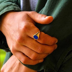 Chevalière en lapis lazuli pour homme, petit doigt pour homme, bagues en or 18 carats pour homme, chevalière en argent pour homme, bijoux pour homme cadeaux pierres précieuses Gold Lapis Ring