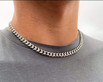 Mens Necklace, Silver 8mm Cuban Link Chain, Thick Silver Chain Men - Mens Silver Necklace Chain - Mens Jewelry Gifts By Twistedpendant